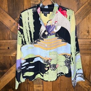 CITRON Santa Monica Art To Wear Japanese Crane Kimono 100% Silk Jacket Size M